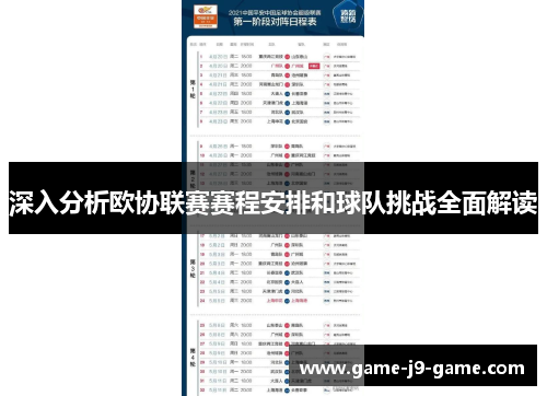 深入分析欧协联赛赛程安排和球队挑战全面解读