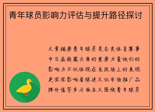 青年球员影响力评估与提升路径探讨 青年球员影响力评估与提升路径探讨